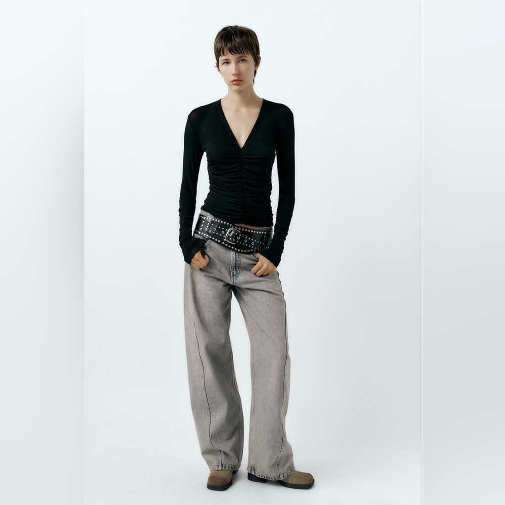 NWT LONG-SLEEVE GATHERED TOP WITH 15% ELASTANE BY ZARA